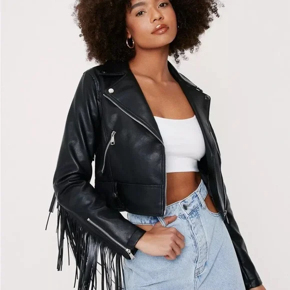 Black Fringe Leather Jacket - Picture 3 of 6